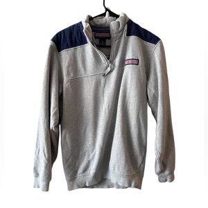 Vineyard Vines Heather Gray and Navy Zip-Up Sweater